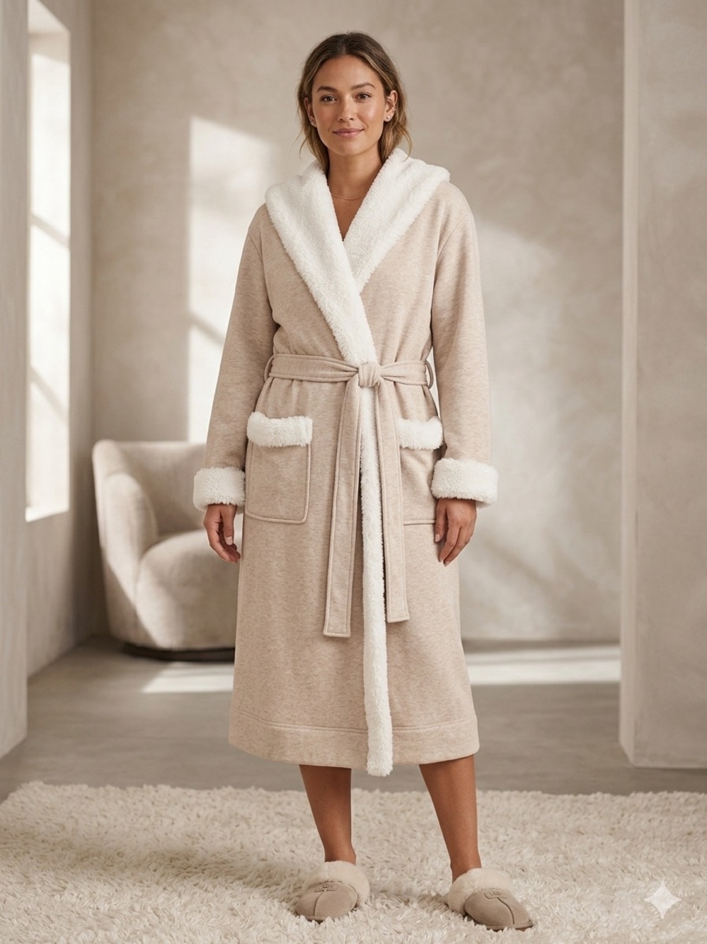 UGG Women’s Duffield Deluxe oatmeal Heather robe women’s size large
